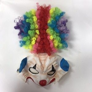 Creepy Clown Halloween Mask and Rainbow Wig